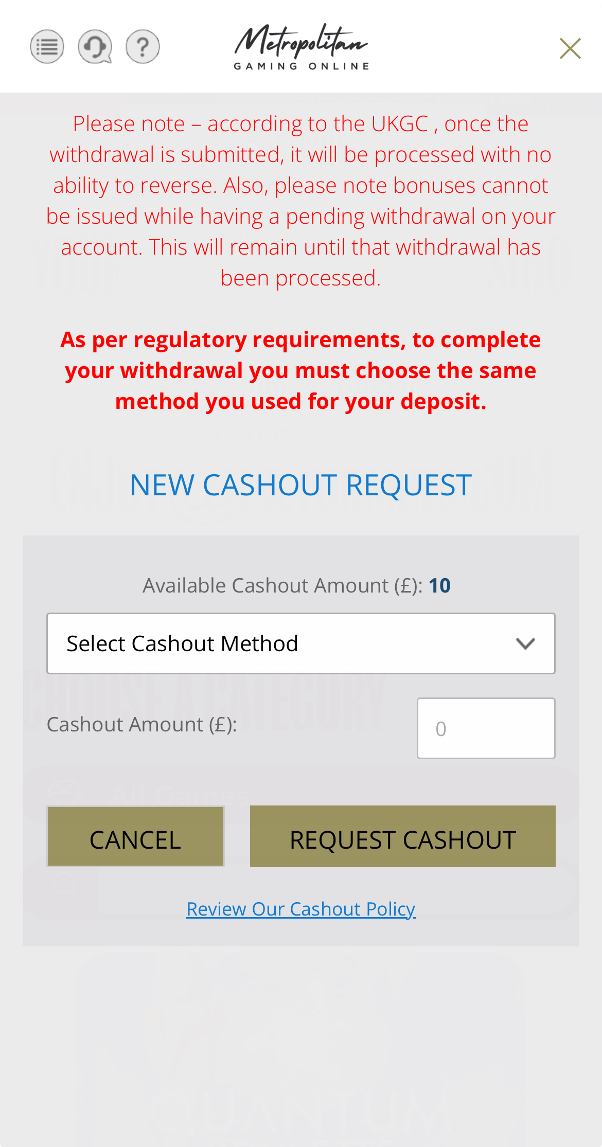 MetGaming Withdrawal