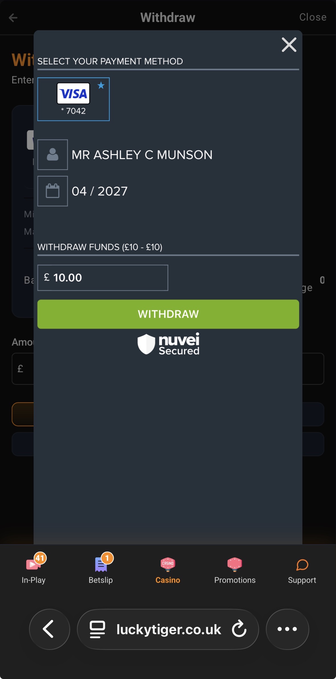 Lucky Tiger Withdraw 5