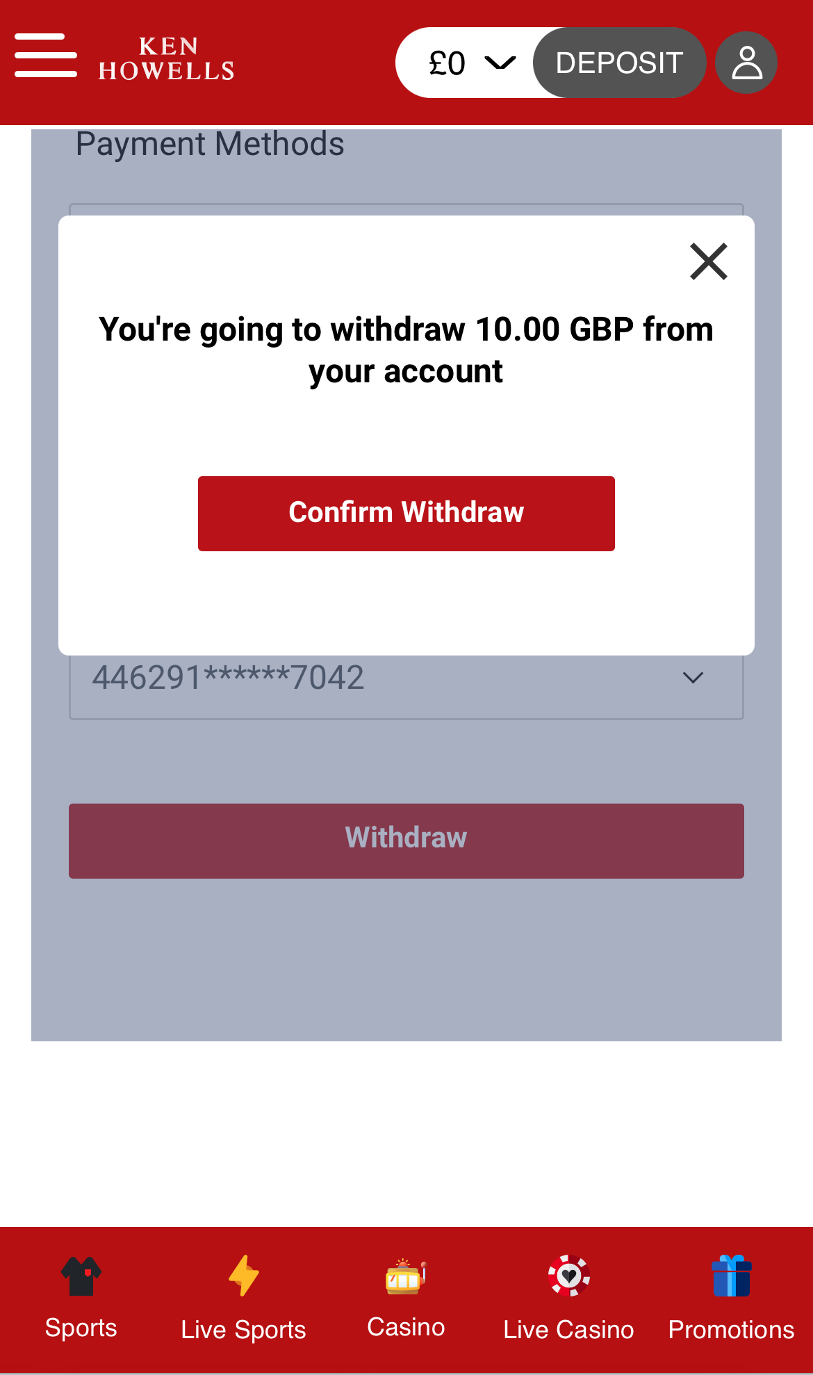 Ken Howells Withdraw Confirm