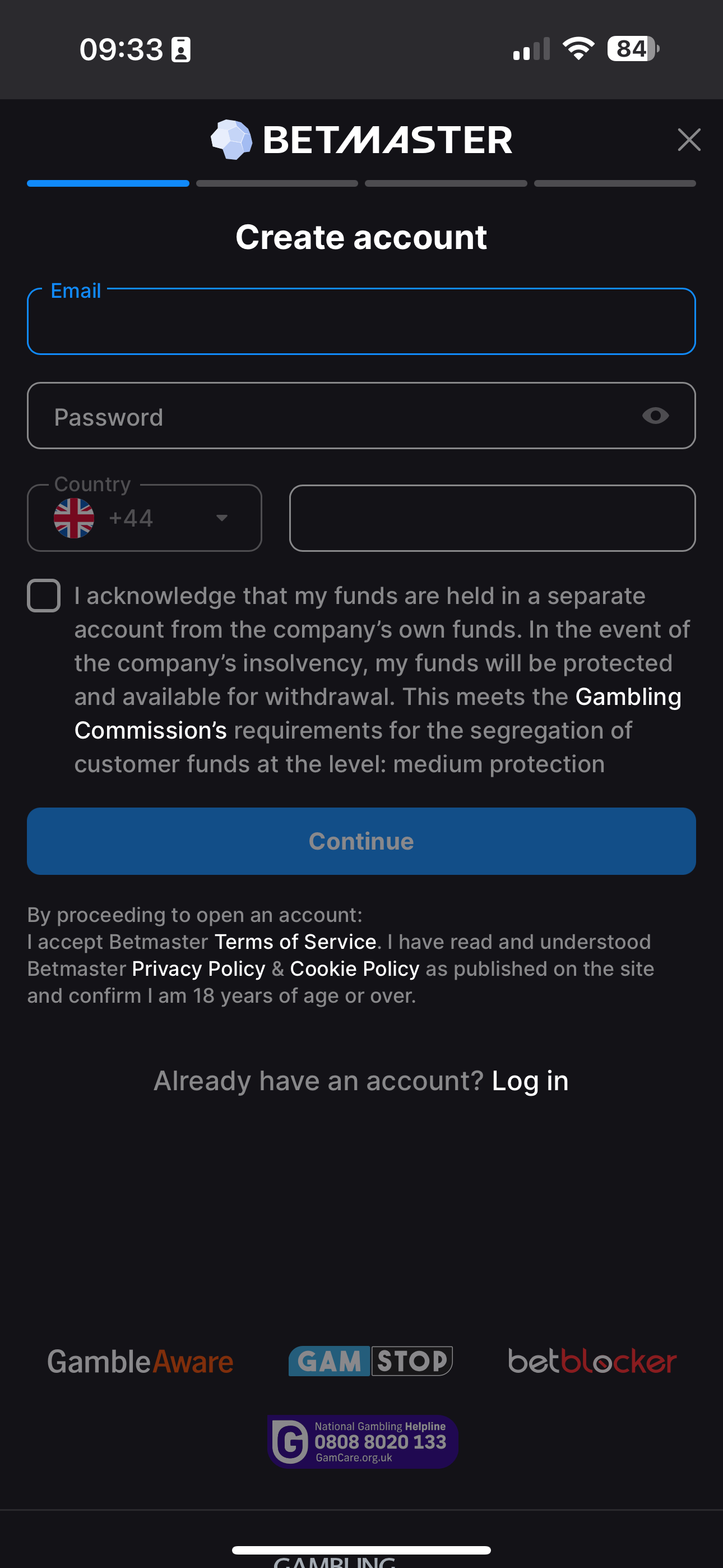 betmaster account details