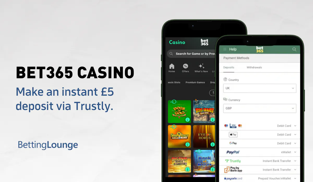 Trustly £5 deposit option at Bet365 Casino