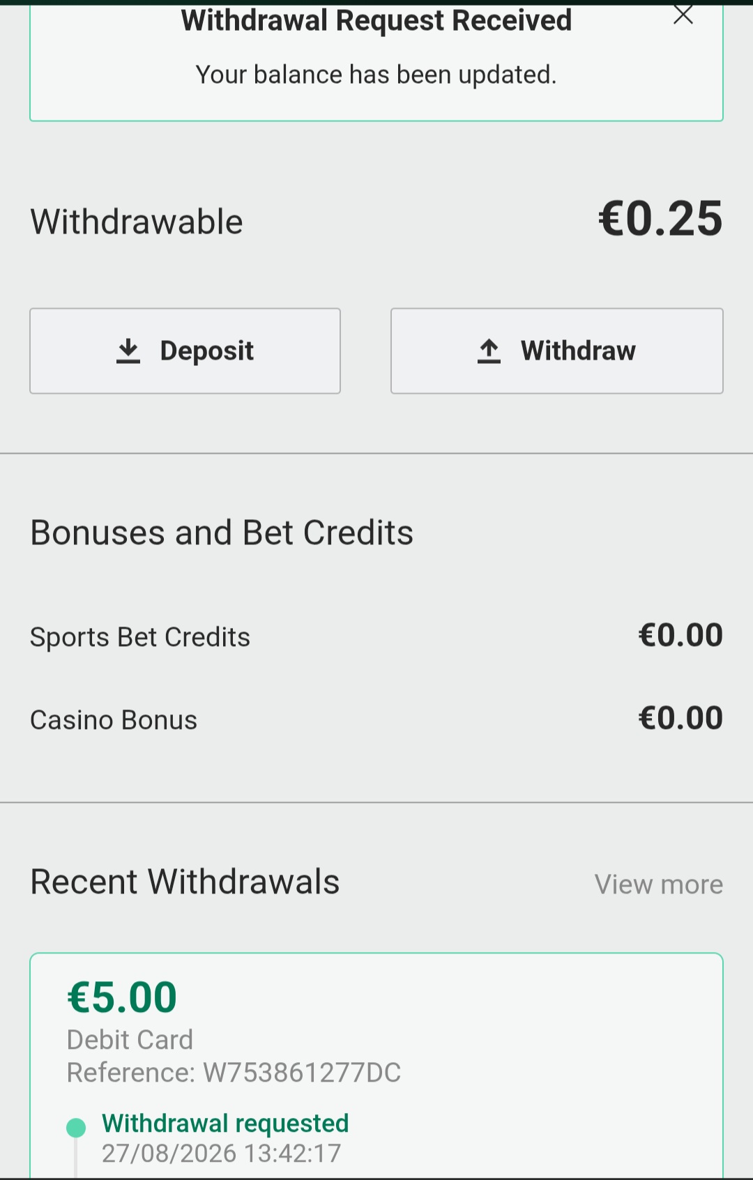 Withdrawal success
