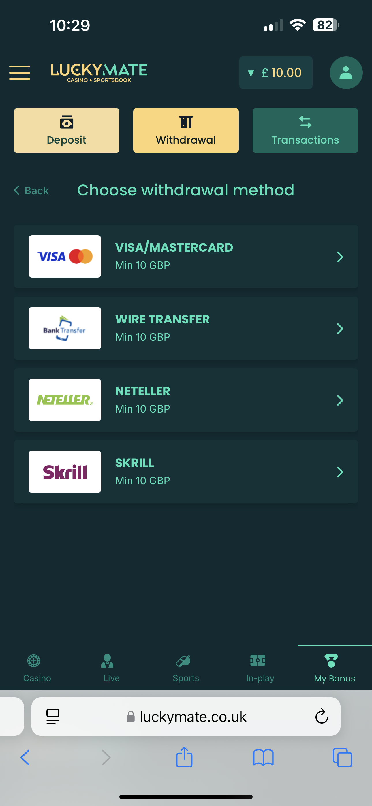 Luckymate Withdrawal 1