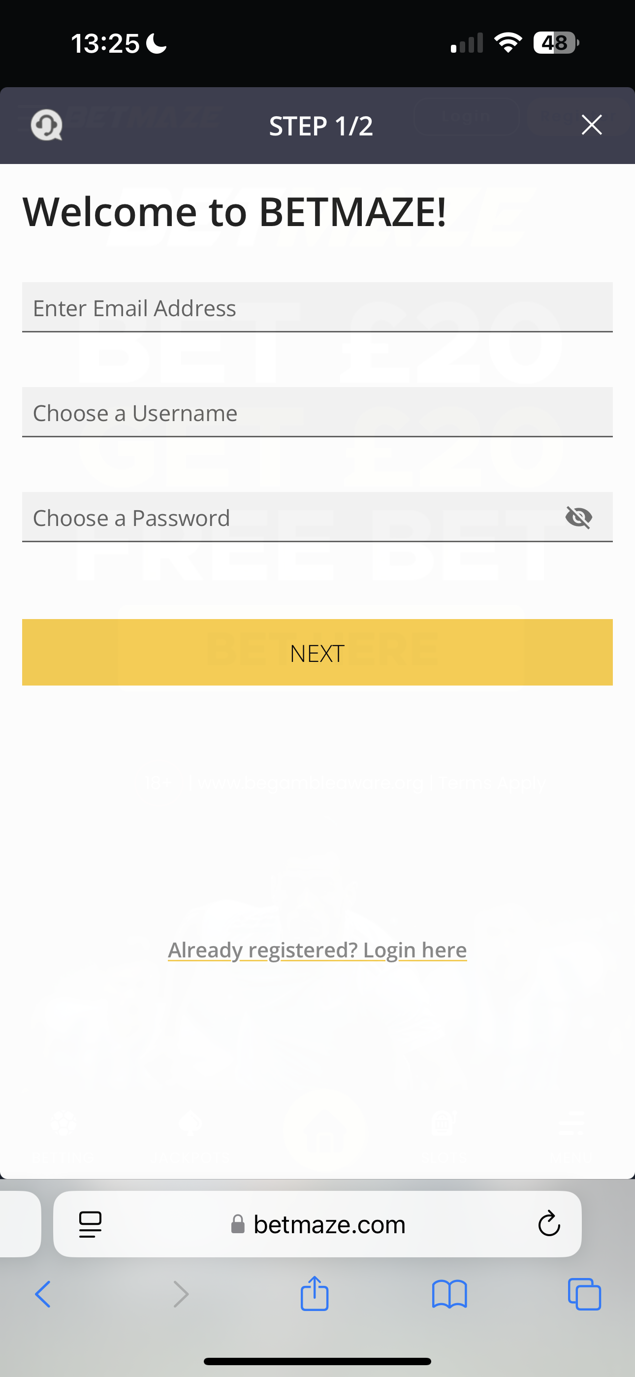 BetMaze Sign Up 1