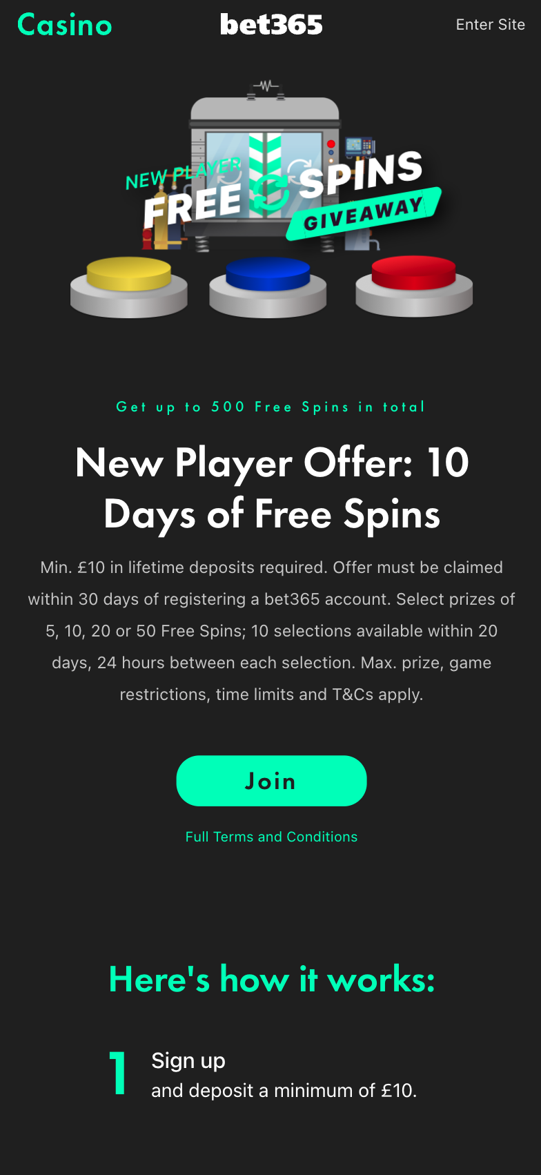 Bet365 Sign Up Promotion 500 free spins