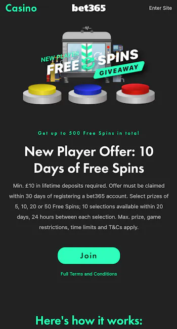 Bet365 Sign Up Promotion 500 free spins