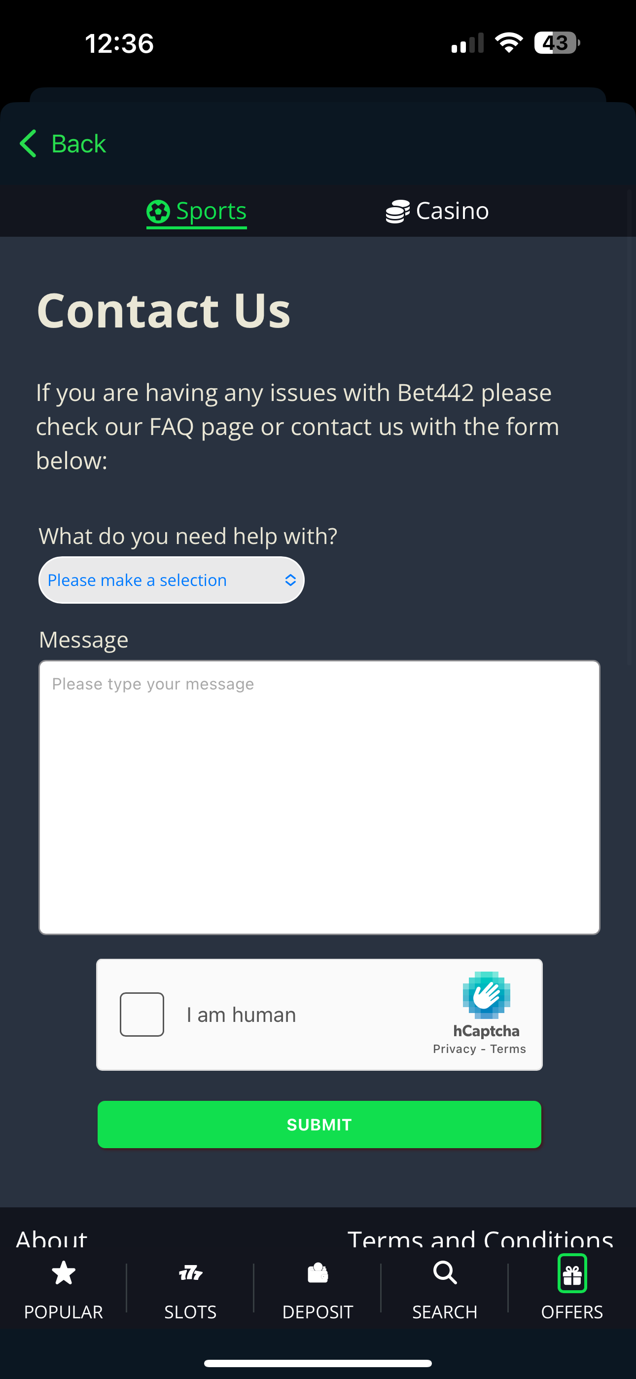 Bet442 customer support