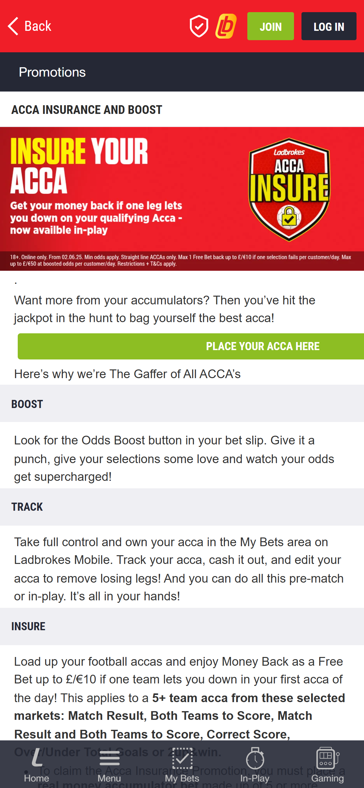 Ladbrokes acca insurance & boost