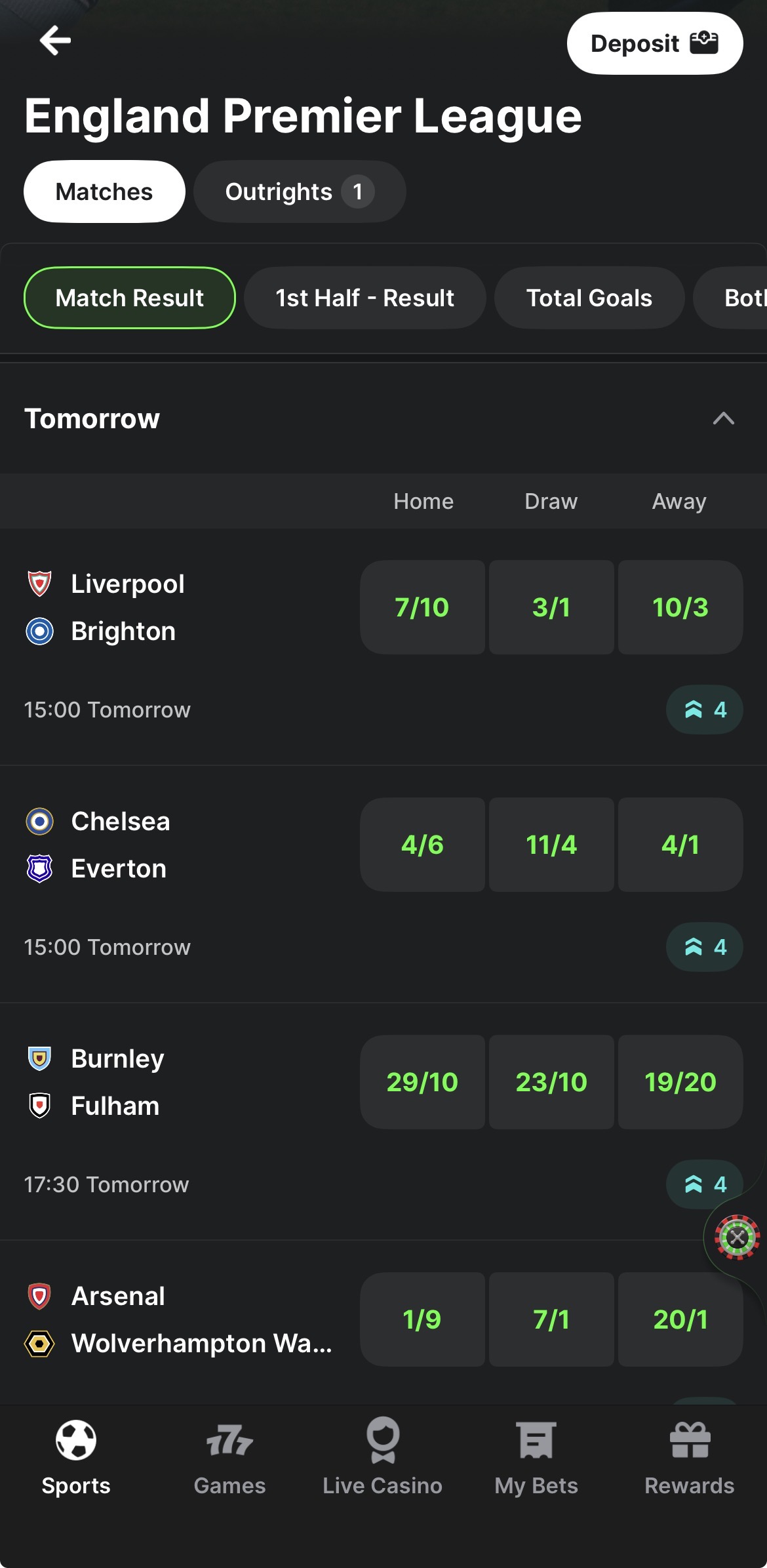 midnite - sports fixture list