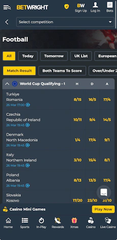 Betwright sport menu