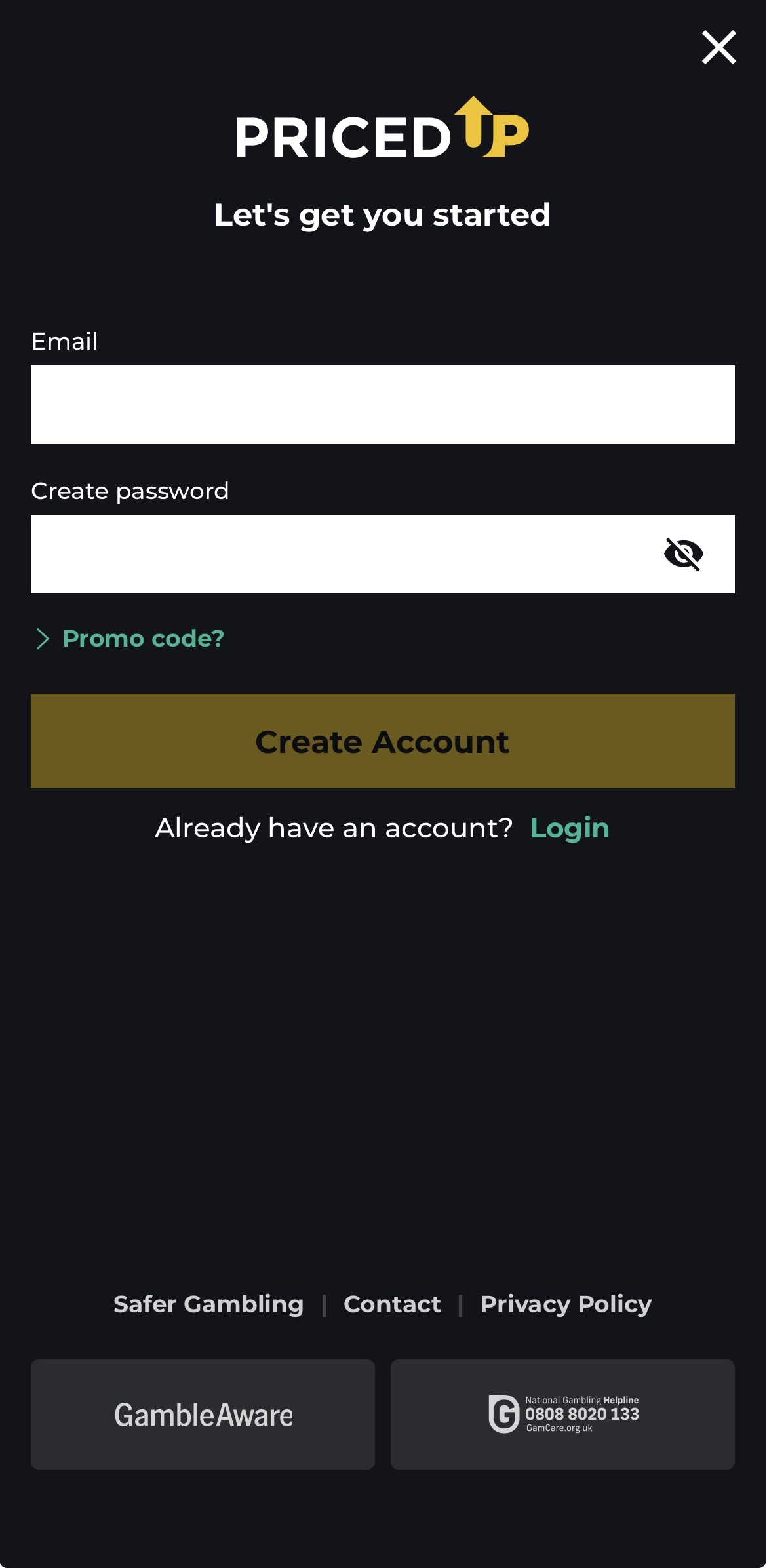 App - Pricedup - Sign up 1