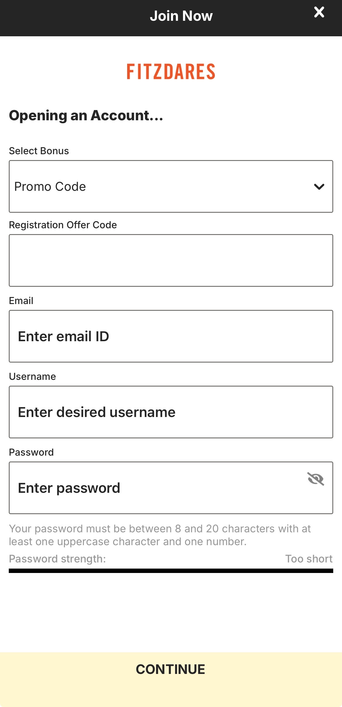 Fitzdares app sign up 2