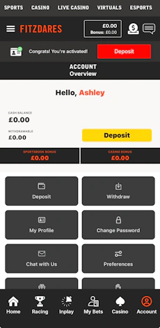 Fitzdares app deposit 1