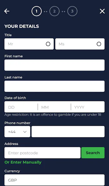 Bestodds sign up form 1