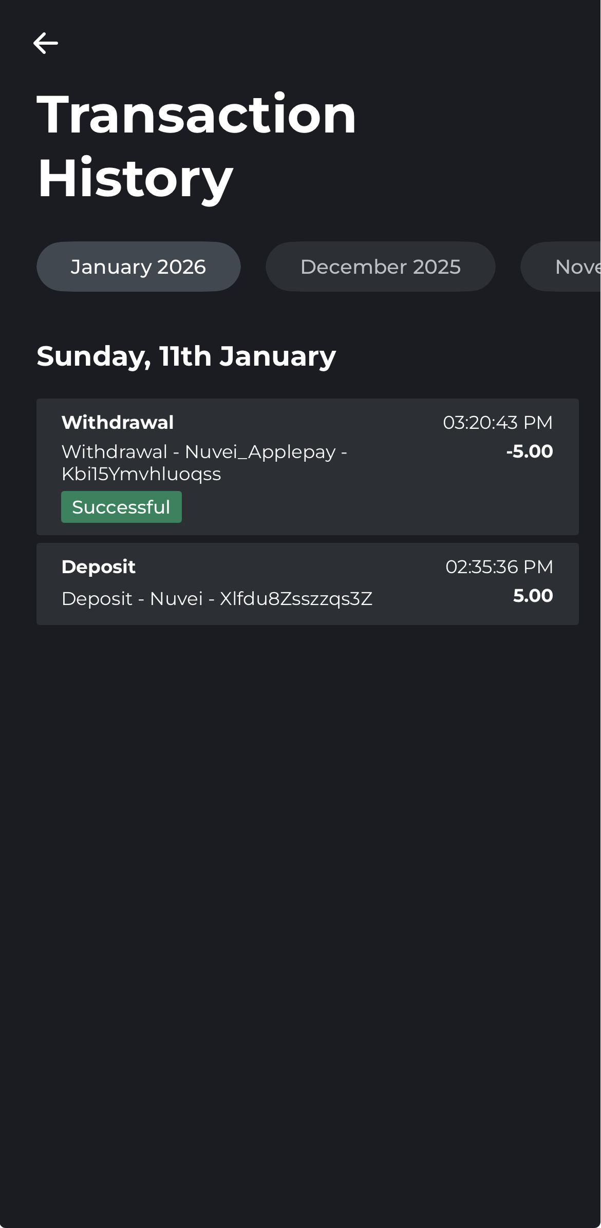 Swifty Sports - Transaction History