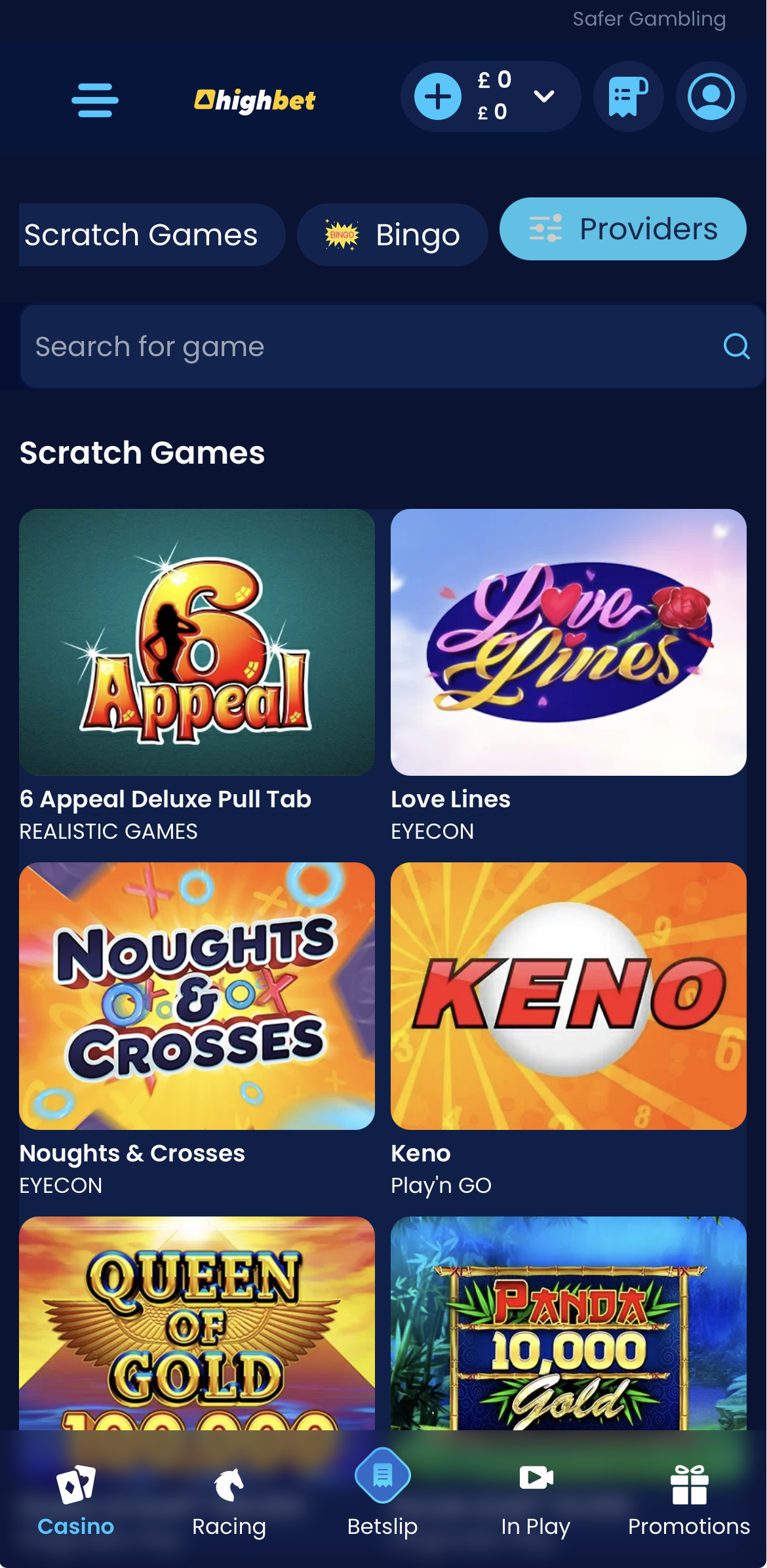 Highbet app - Casino Lobby.png