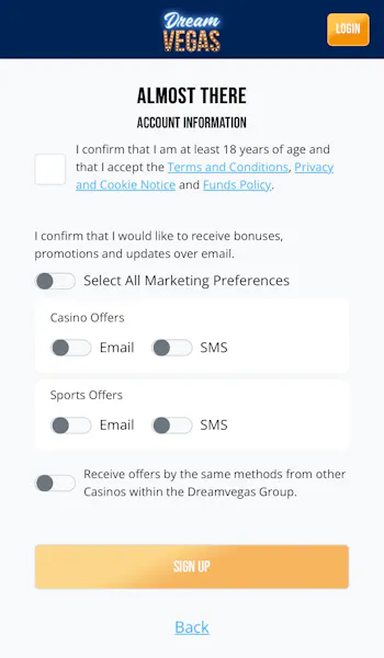 Dream Vegas App Sign Up 4