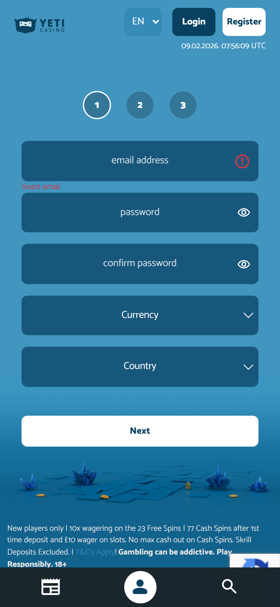 Yeti Casino registration