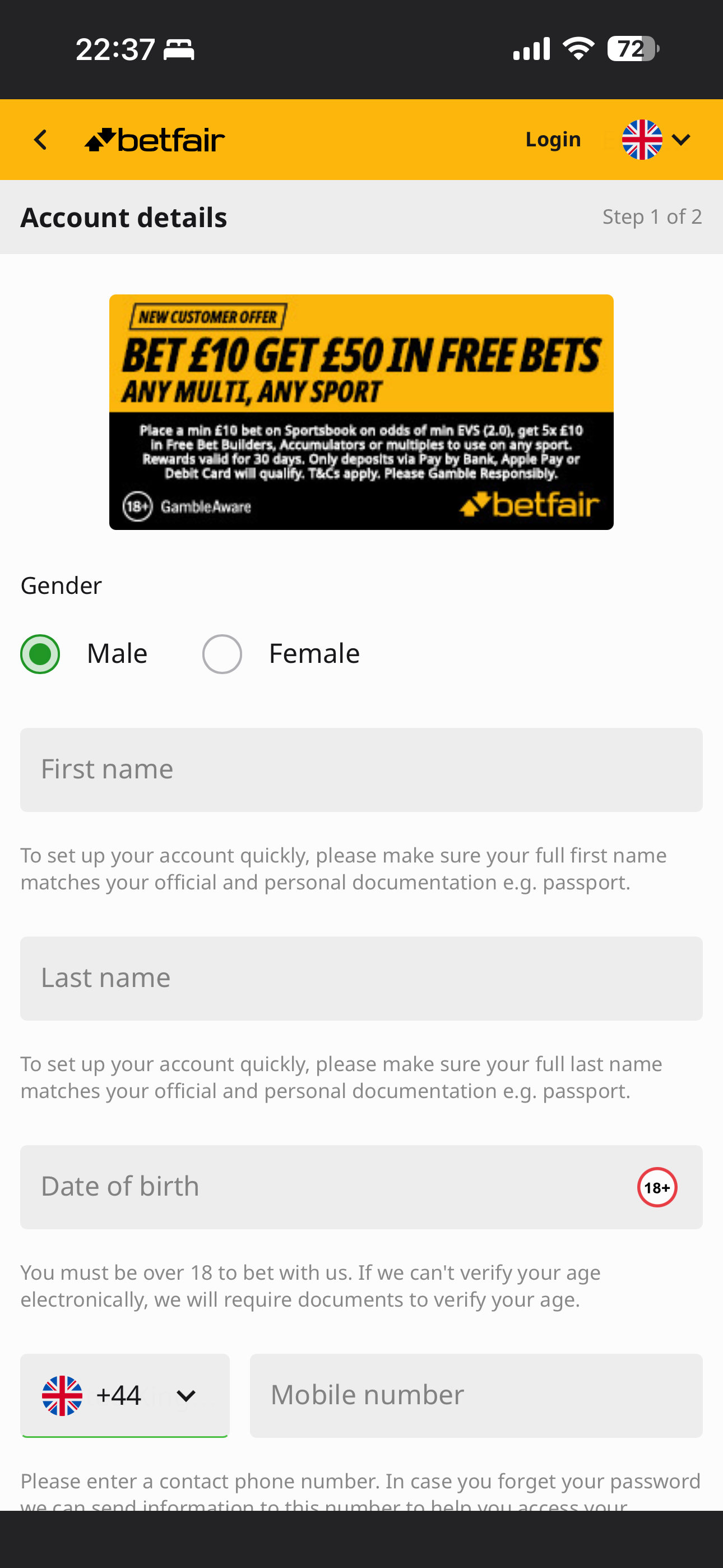 Betfair Sign Up 2