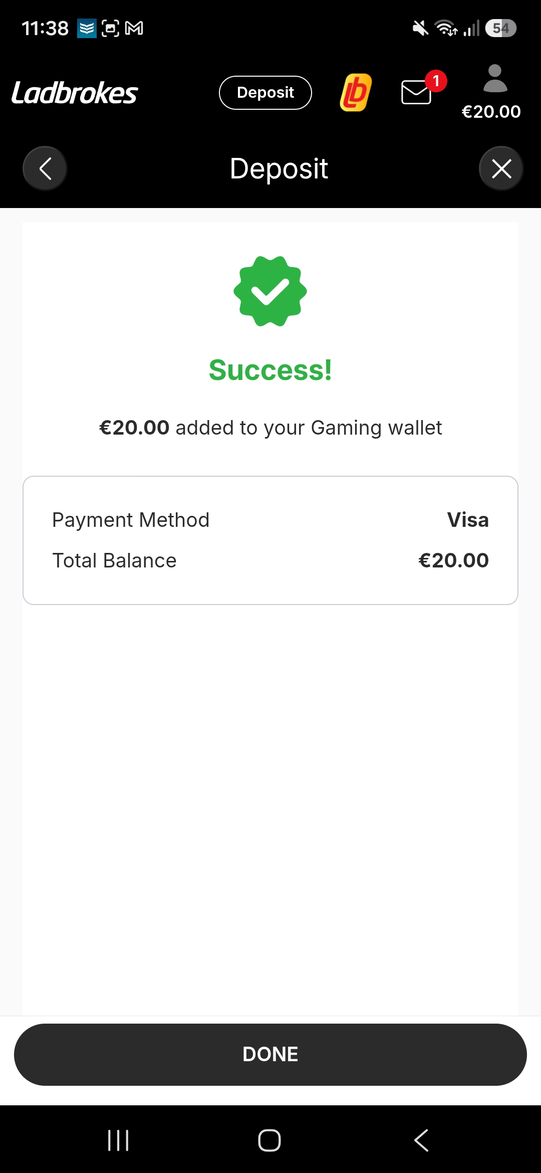 ladbrokes deposit 5 success