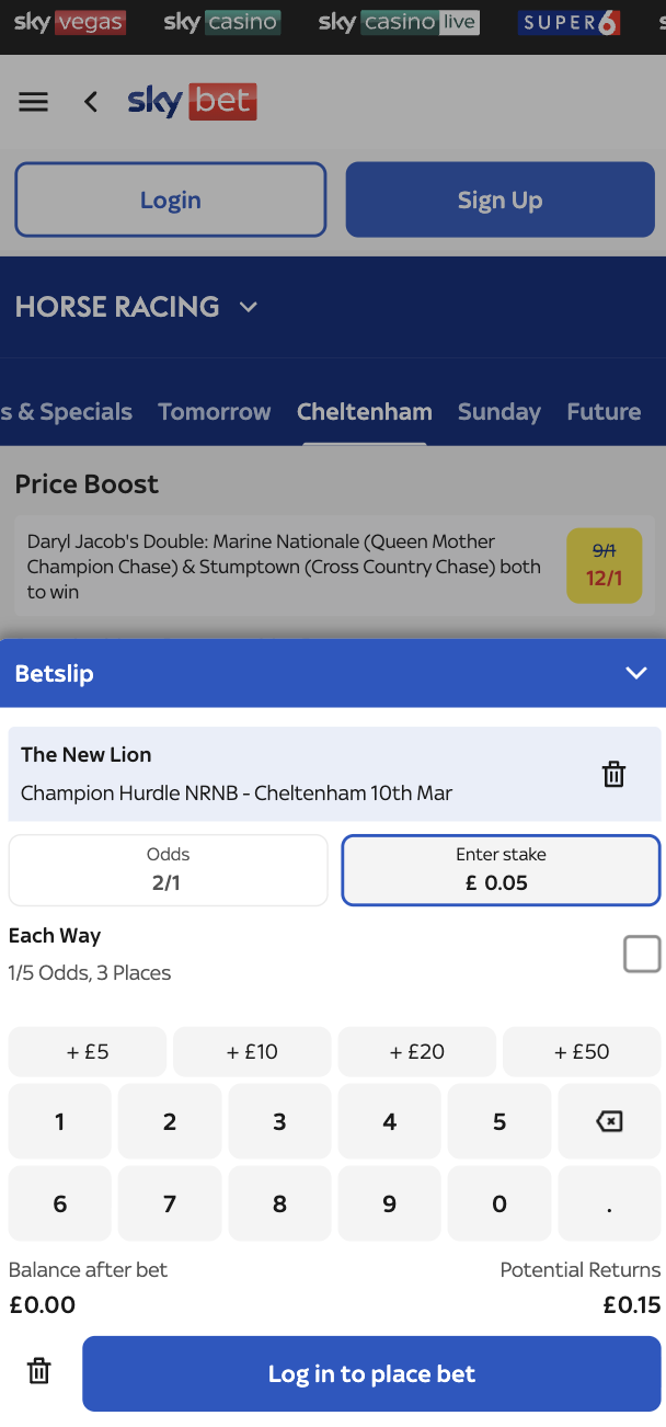 Sky Bet Example Bet