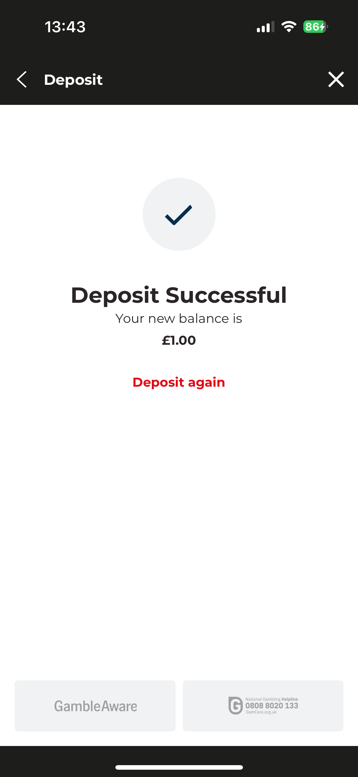 Dragonbet £1 deposit successful