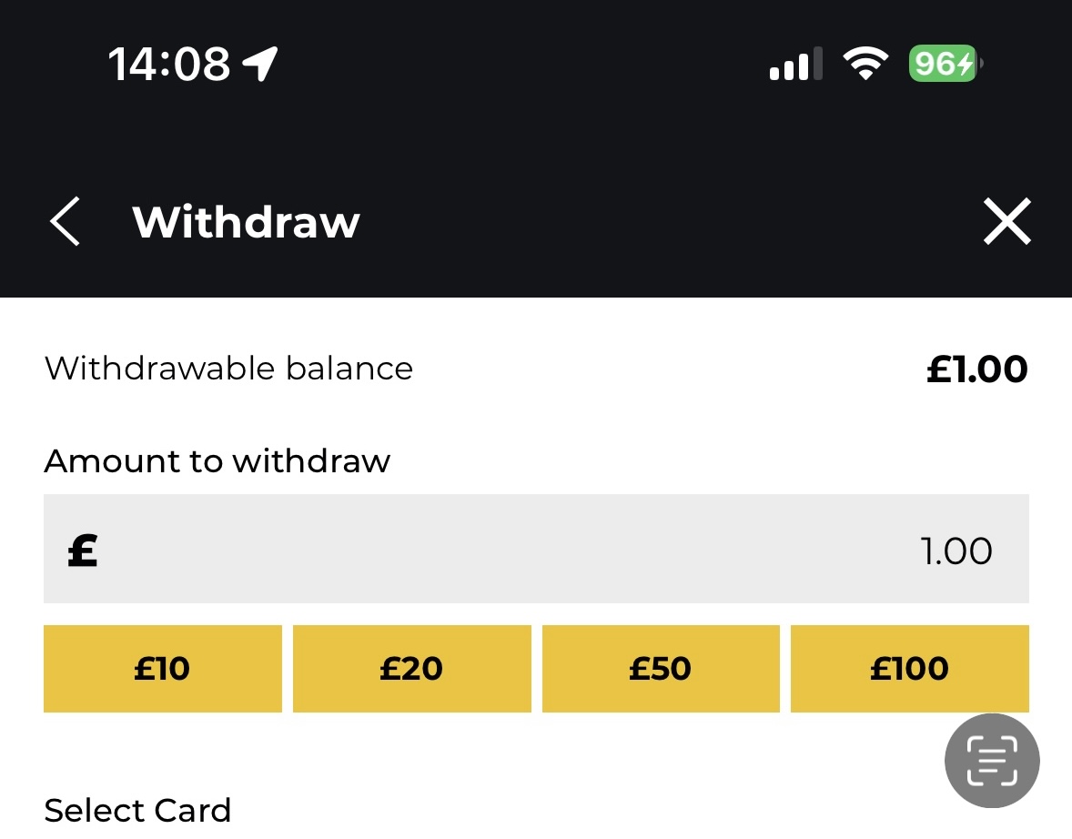 Priced Up £1 withdrawal confirmation