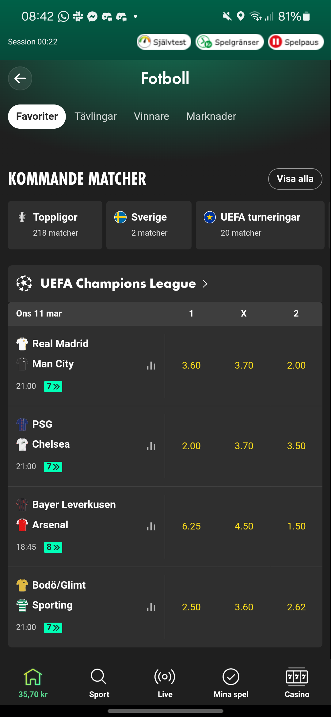 Bet365 fotbollsutbud