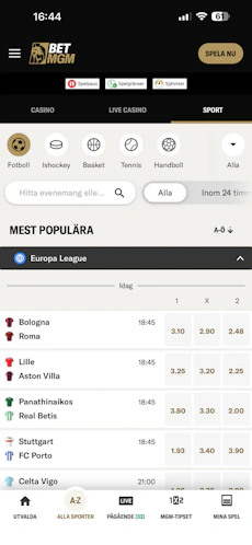 Fotbollsutbud BetMGM