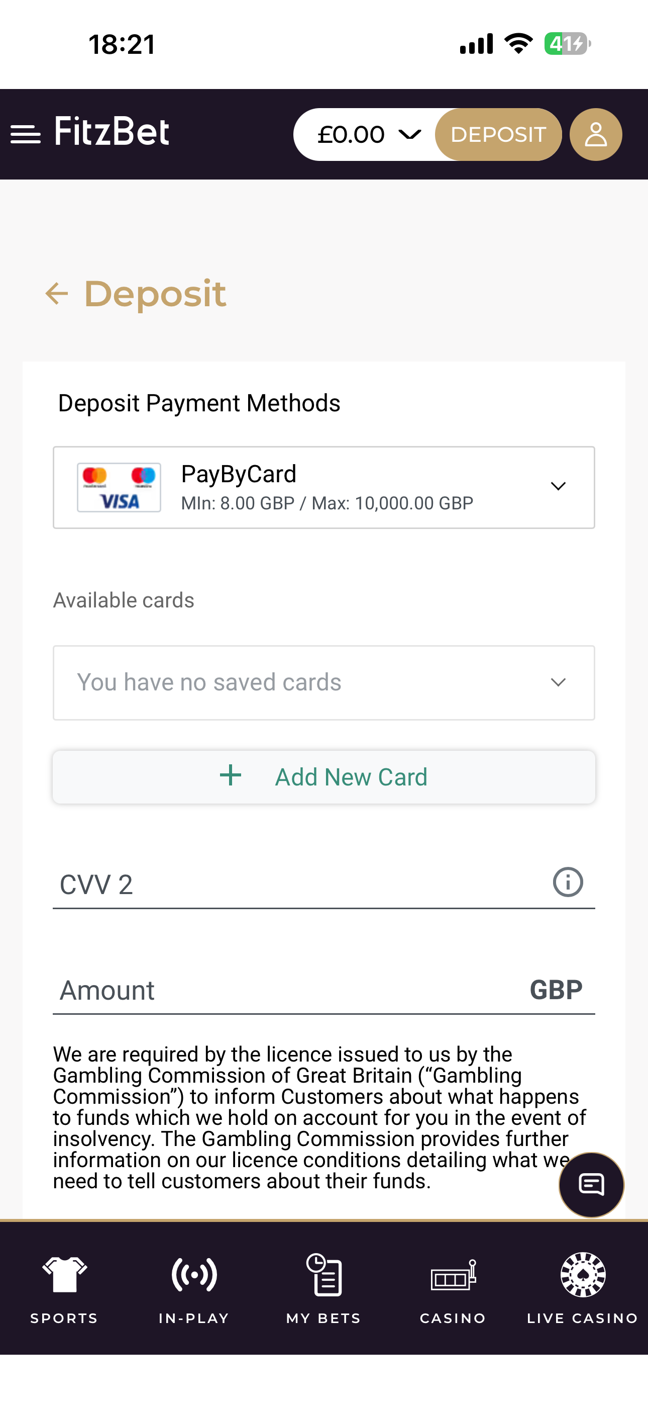 FitzBet Deposit 1