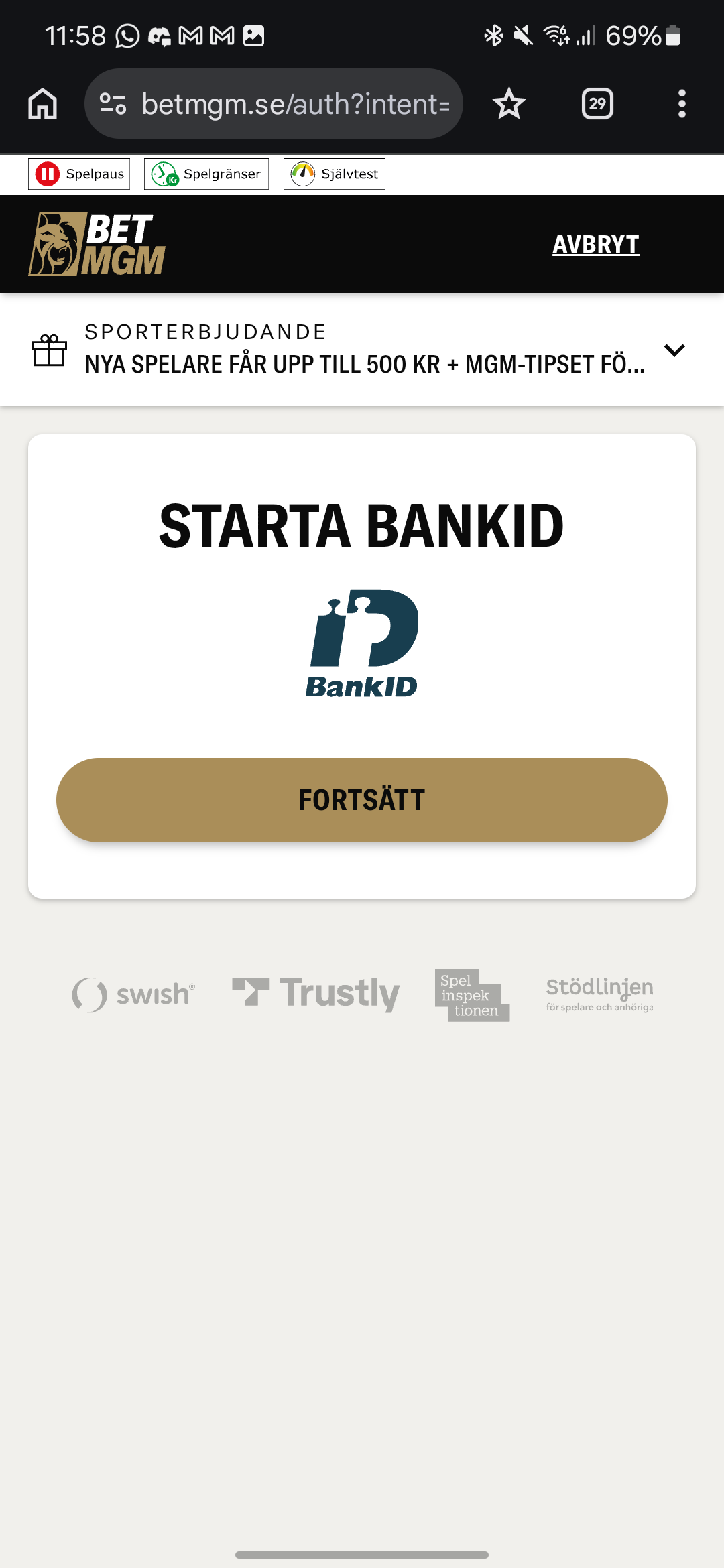 BetMGM registrering 1