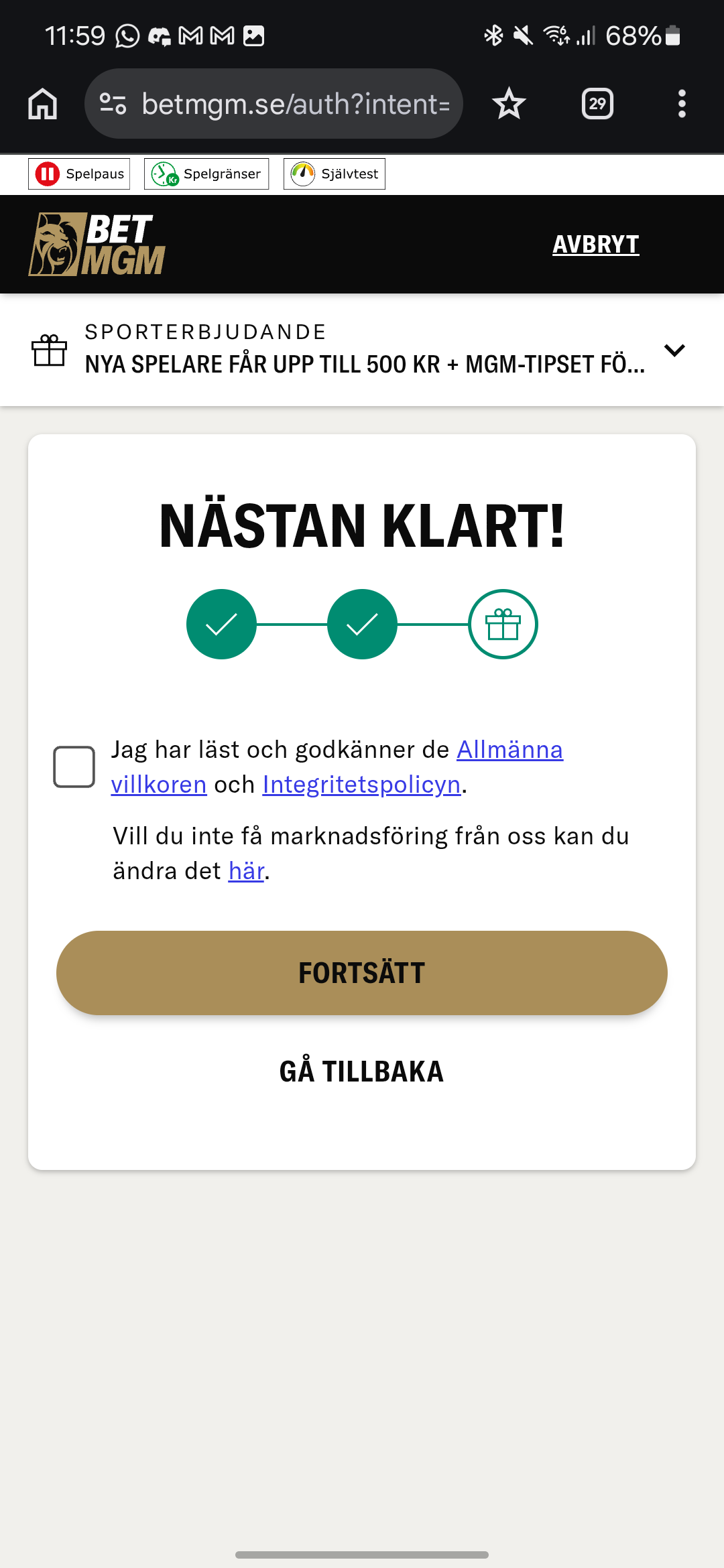 BetMGM registrering 3