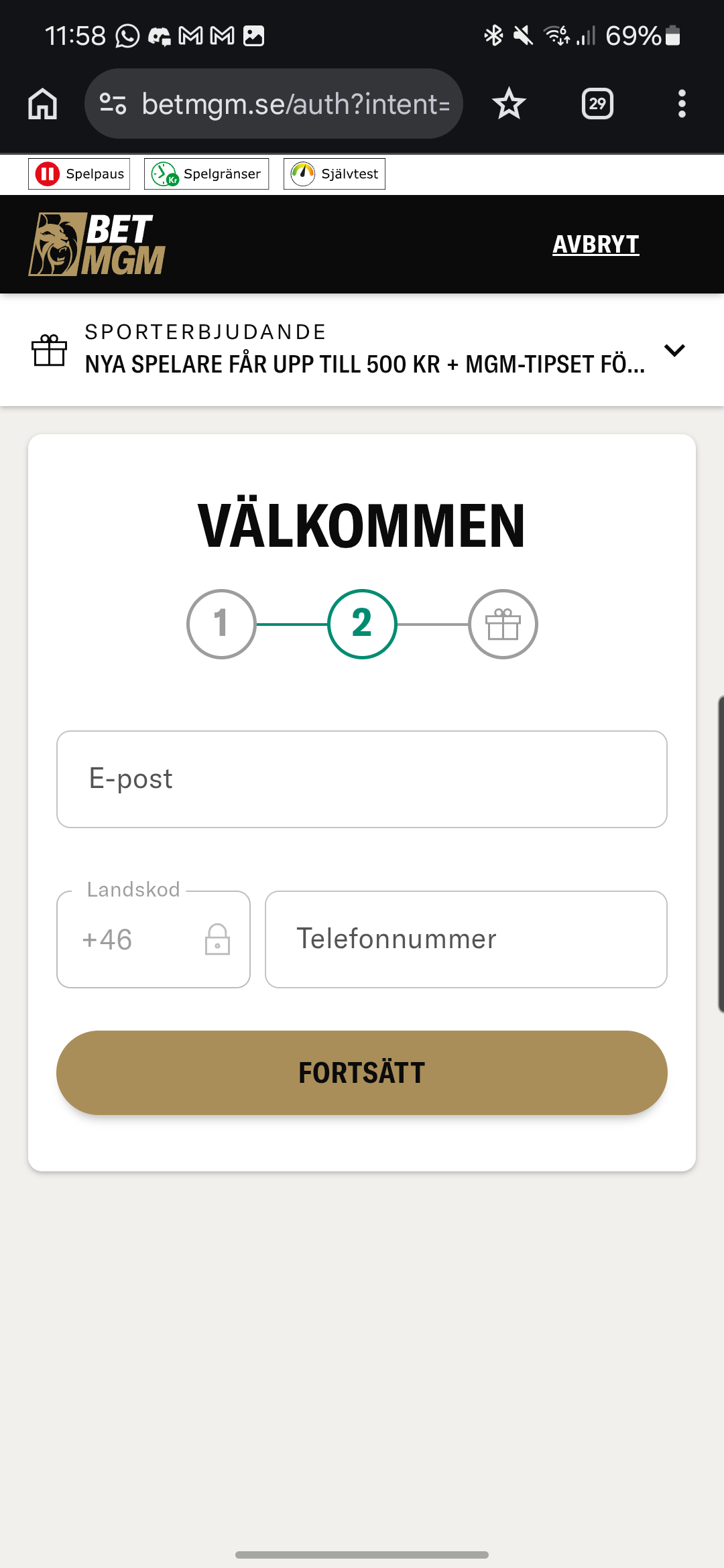 BetMGM registrering 2