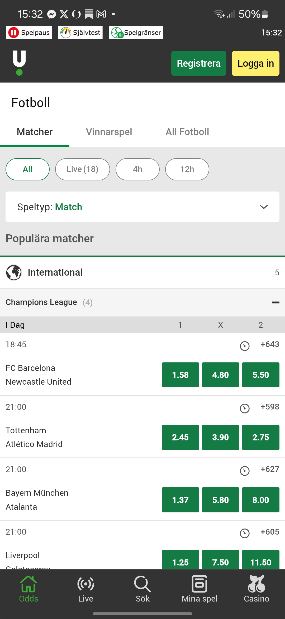 Unibet fotboll app