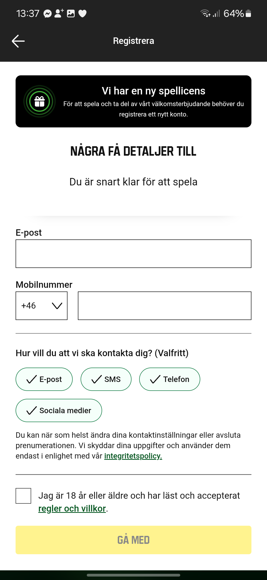 Unibet registrering 3