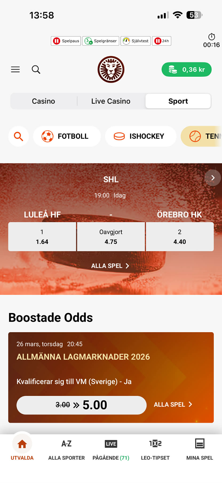 Insättning - Leo Vegas 1