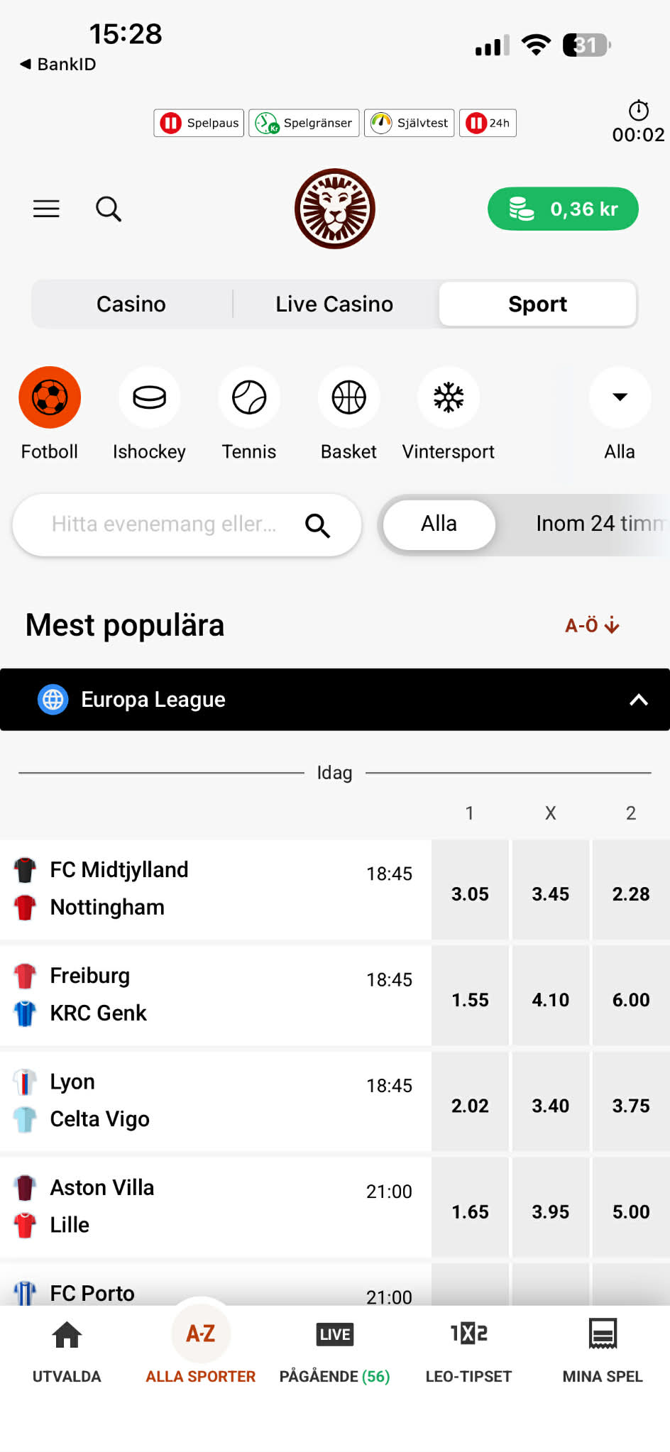 Fotbollsutbud - LeoVegas 1