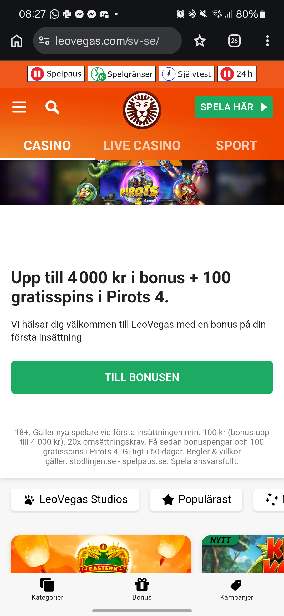 LeoVegas registrering 1