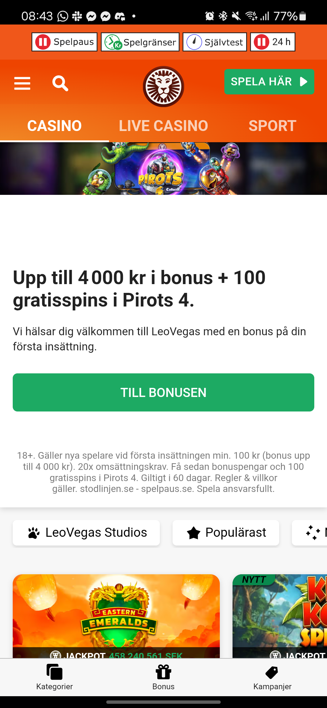 LeoVegas hem Android