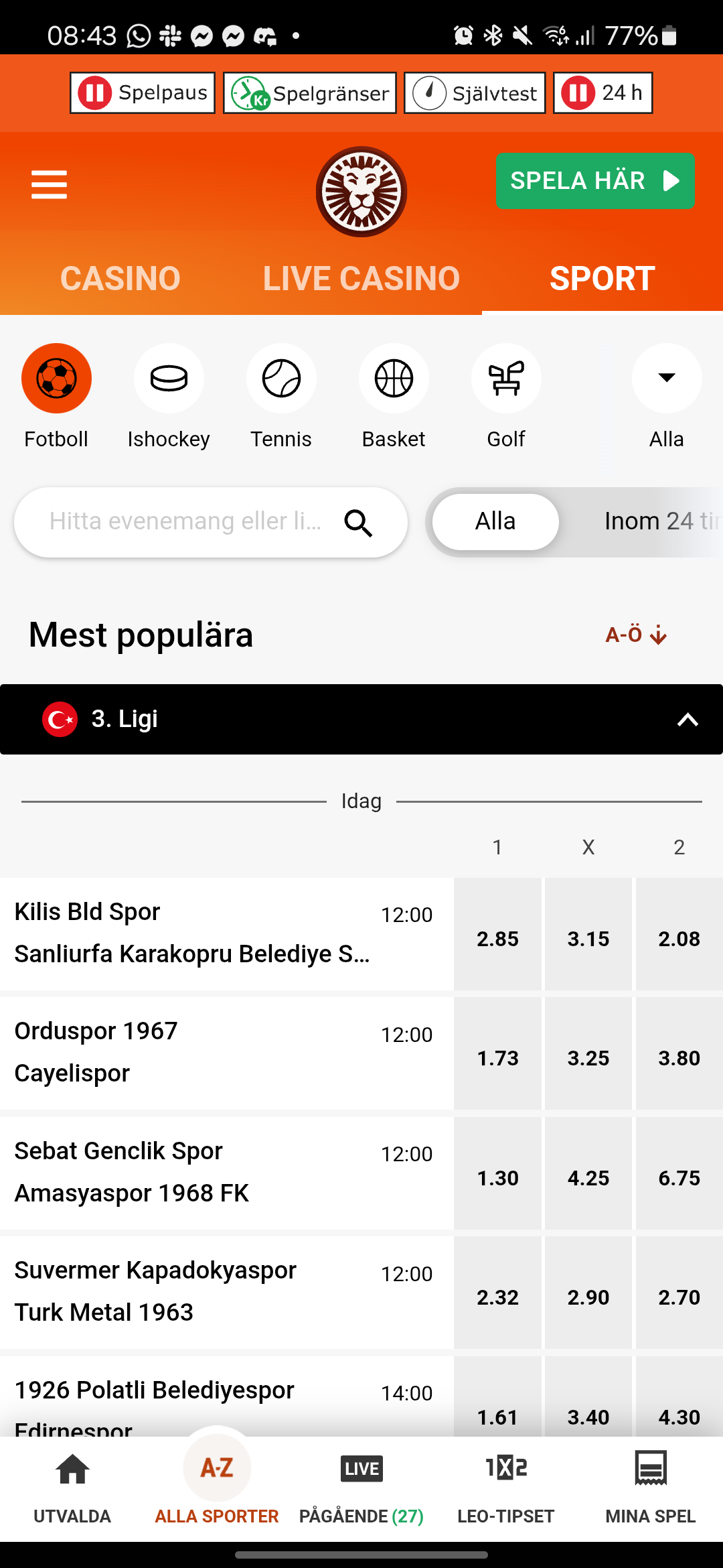LeoVegas fotboll Android