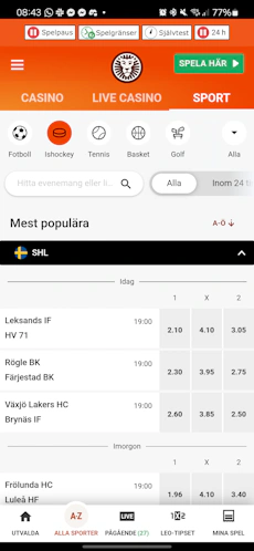 LeoVegas hockey Android