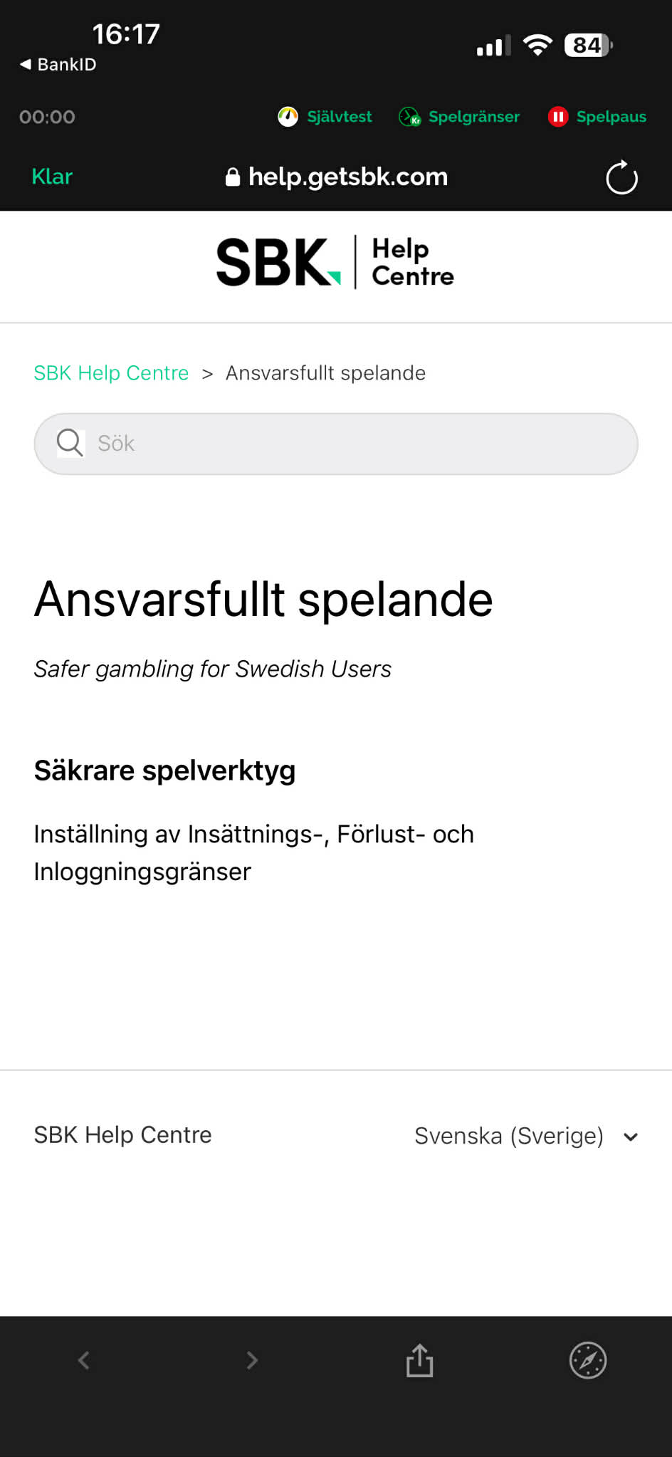 Ansvarsfullt spelande - SBK 2
