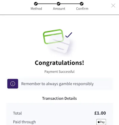 AK Bets 1 confirmation with Apple Pay