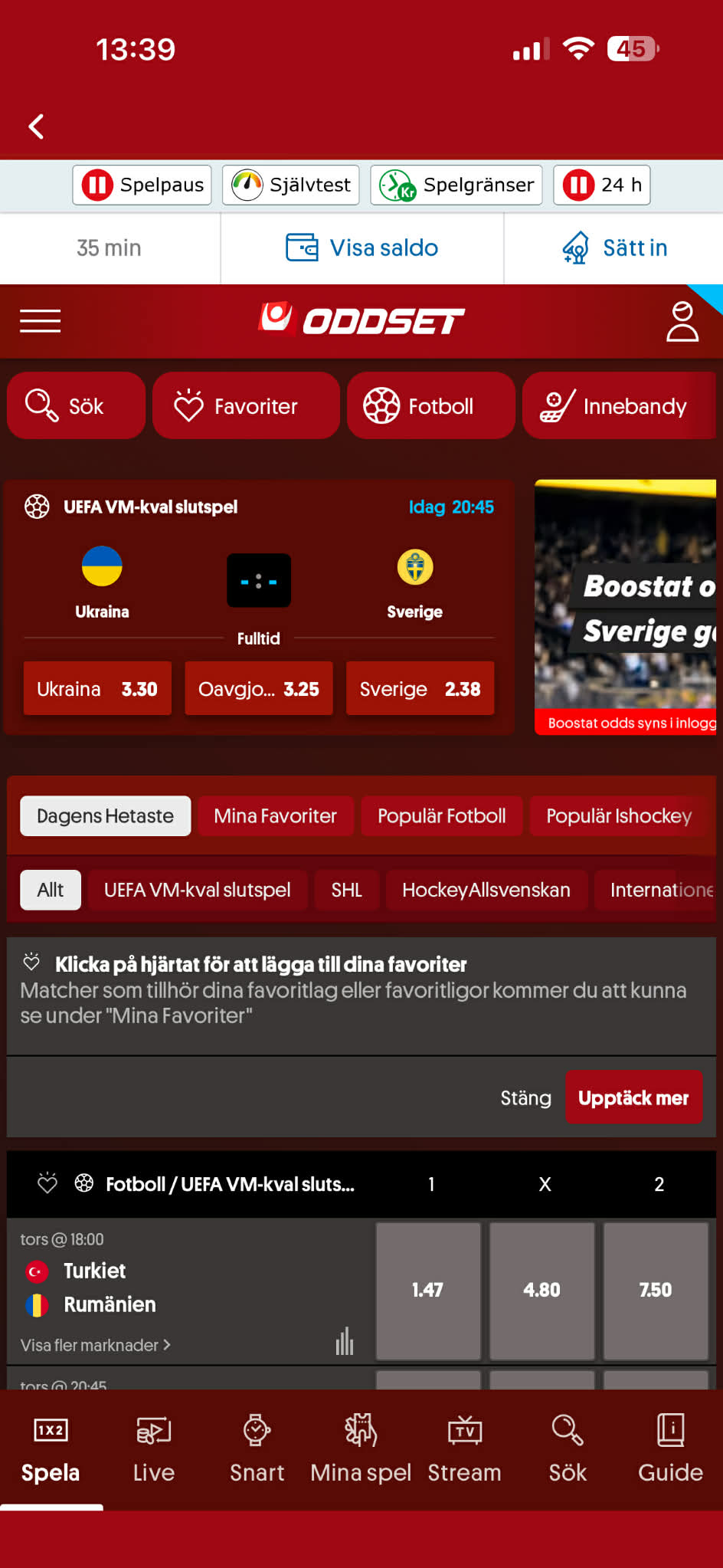 Uttag - Svenska Spel 1