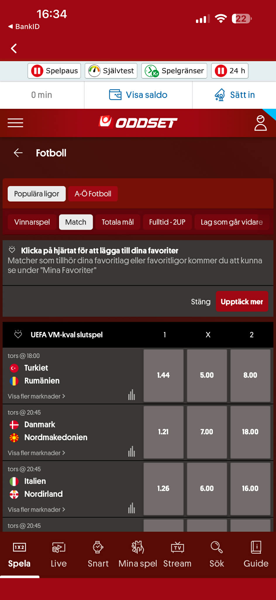 Fotbollsutbud - Svenska Spel 1