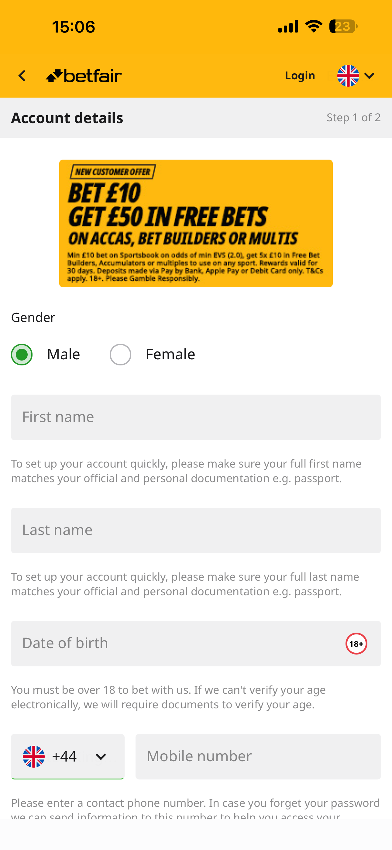 Betfair Sign Up 1