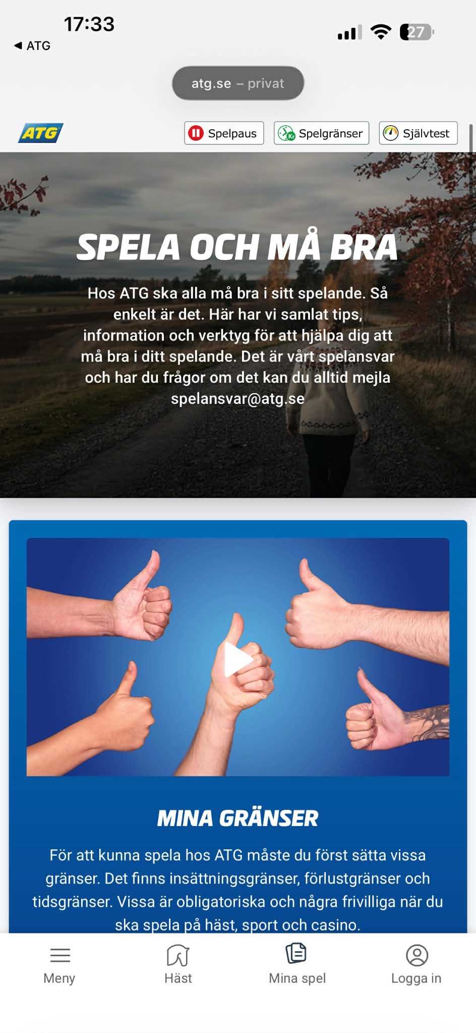 Ansvarsfullt spelande - ATG