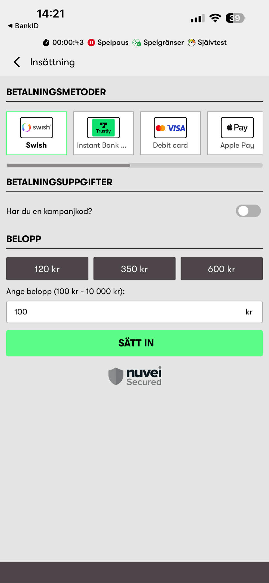 Insättning - 10bet 2