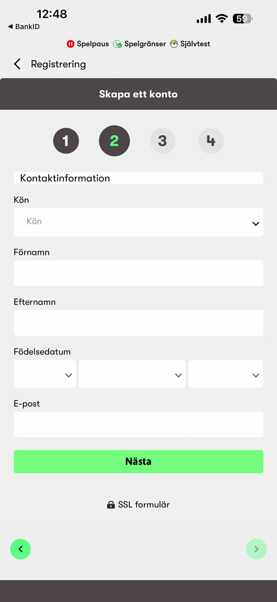 Registrering - 10bet 2