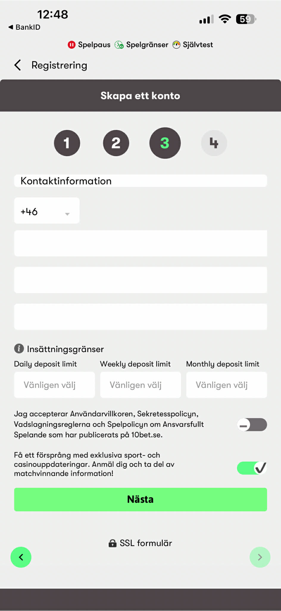 Registrering - 10bet 3